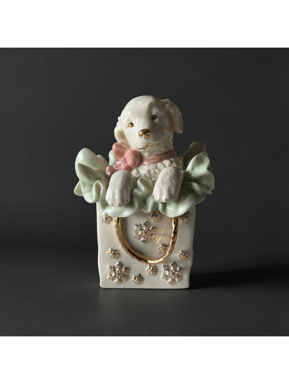 Lenox Playful Present Puppy Figurine | Porcelain Dog | Retired Lenox Gift